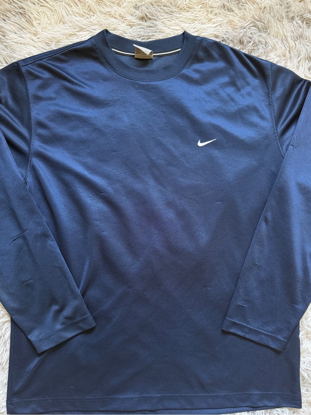 Nike Men's Navy Long-Sleeve Crew with White Swoosh